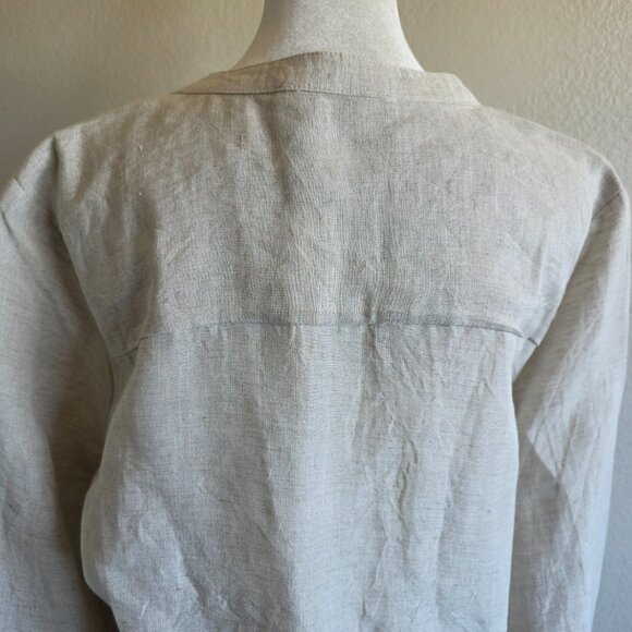 Boston Proper Tie Hem Long Flare Sleeve Linen Blend Button Shirt Top Size M - Picture 7 of 8